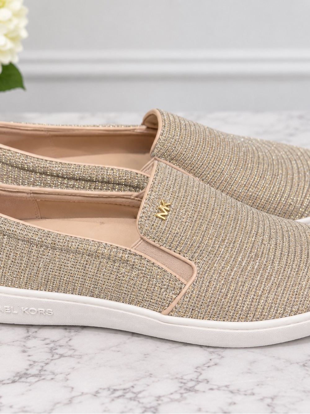 Michael Kors Beige and Gold Slip-On Sneakers